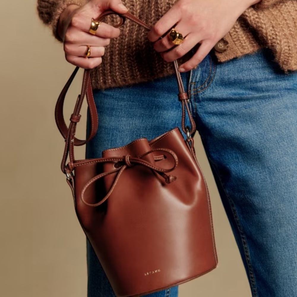 Sezane Tan Leather Shoulder Bag